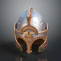 Warrior Helmet Featuring Dragon Decorative Ornament Intricate Metallic Carvings Red Green Gems