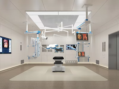 School Medical Training Operating Room With Modern Surgical Lights And Digital Monitors 3d model