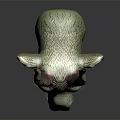 Green Fantasy Creature Head Sculpture With Red Spiral Horns And Purple Red Stripes