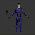 Blue Robot Action Figure With Blue Armor Holding Gun In Standing Pose