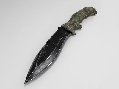 Tactical Military Style Knife With Black Metal Blade And Camouflage Green Handle 3d model