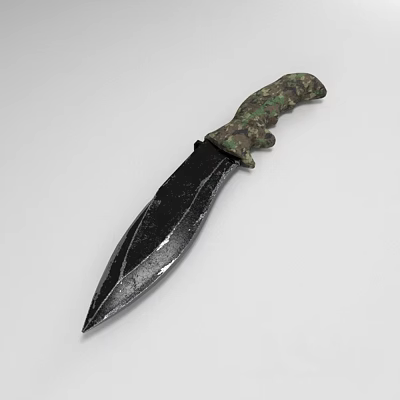 Tactical Military Style Knife With Black Metal Blade And Camouflage Green Handle 3d model