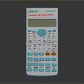 Blue And White Scientific Calculator With Clear Display Screen And Numeric Buttons