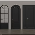 Black Hinged Doors With Arched Design Glass Panel And Double Single Styles
