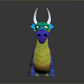 Colorful Dragon Toy With Horns Green Eyes Blue Wings And Yellow Purple Body