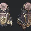 Ancient Ornate Weapon With Golden Carvings Spikes Decorative Base And Spiked Wheels