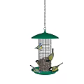 Green Metal Bird Feeder With Perching Birds For Garden Decoration