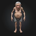 Cartoon Elderly Man Character With Bald Head Thin Body And Shorts Standing On Black Background