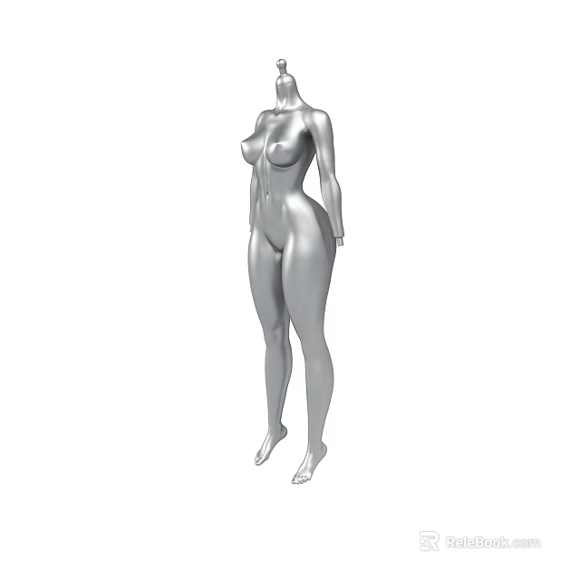 Silver Female Full Body Mannequin 3D Render With Smooth Surface Standing Pose 3d model