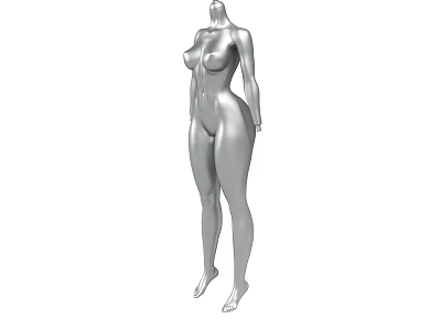 Silver Female Full Body Mannequin 3D Render With Smooth Surface Standing Pose 3d model