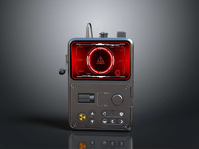 Industrial Electronic Device Featuring Red Circular Display Triangle Symbol Control Buttons And Knobs 3d model