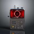 Industrial Electronic Device Featuring Red Circular Display Triangle Symbol Control Buttons And Knobs 3d model