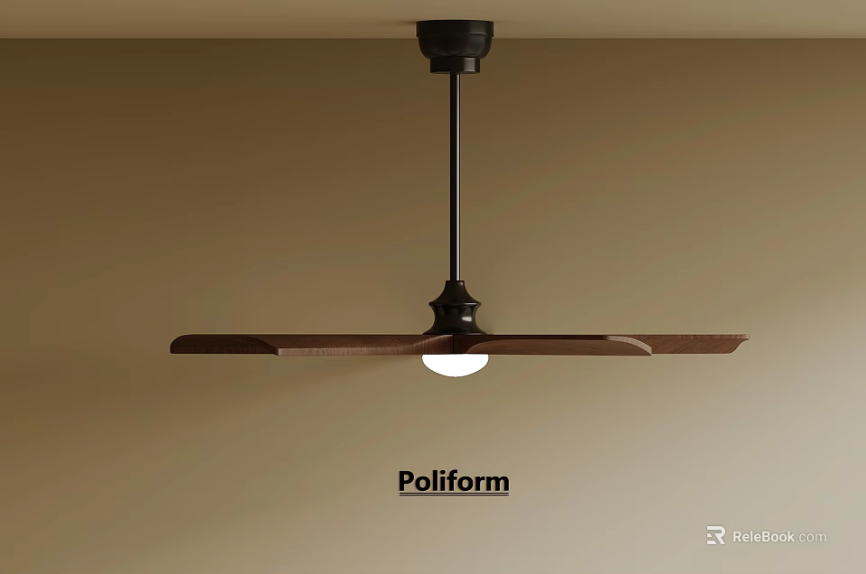 Poliform Modern Pendant Light With Wooden Blades Black Metal Rod And White Light Design 3d model 