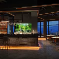 Modern Bar Interior With Open Counter Green Plant Wall And Night View Windows