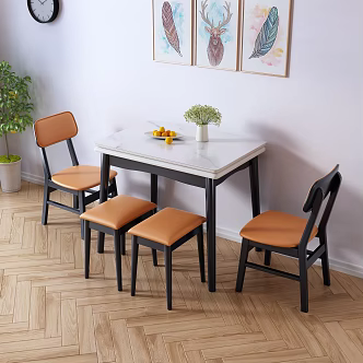 Nordic Restaurant Folding Dining Table and Chair 3d model