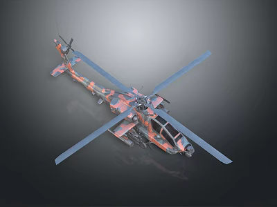 Military Armed Helicopter With Camouflage Paint Rotor Blades And Weapon Systems On Gray Background 3d model