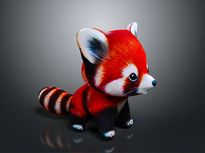 Cute Red Panda Plush Toy With Red And White Fur Striped Tail Black Paws 3d model