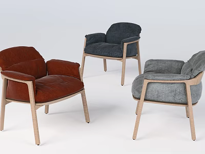 Modern Armchairs with Multiple Color Options and Wooden Legs for Living Room Decor 3d model