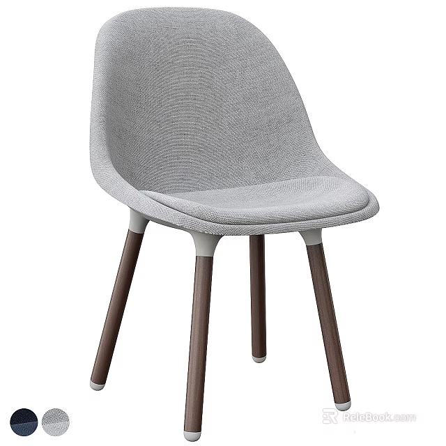 Modern Gray Fabric Accent Chair With Curved Backrest And Wooden Legs Design 3d model 