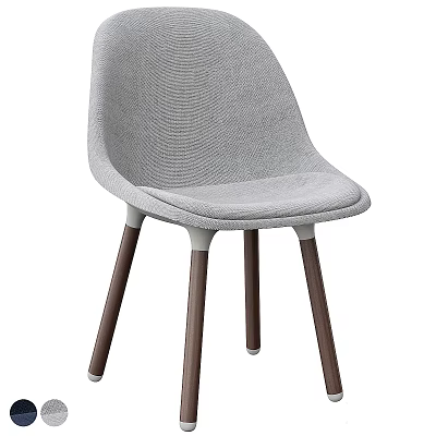 Modern Gray Fabric Accent Chair With Curved Backrest And Wooden Legs Design 3d model