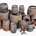 Vintage Wooden Barrel Ornament Set With Various Sizes And Rustic Design