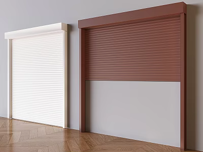 Two White And Brown Indoor Security Doors With Roller Shutter Design For Home 3d model