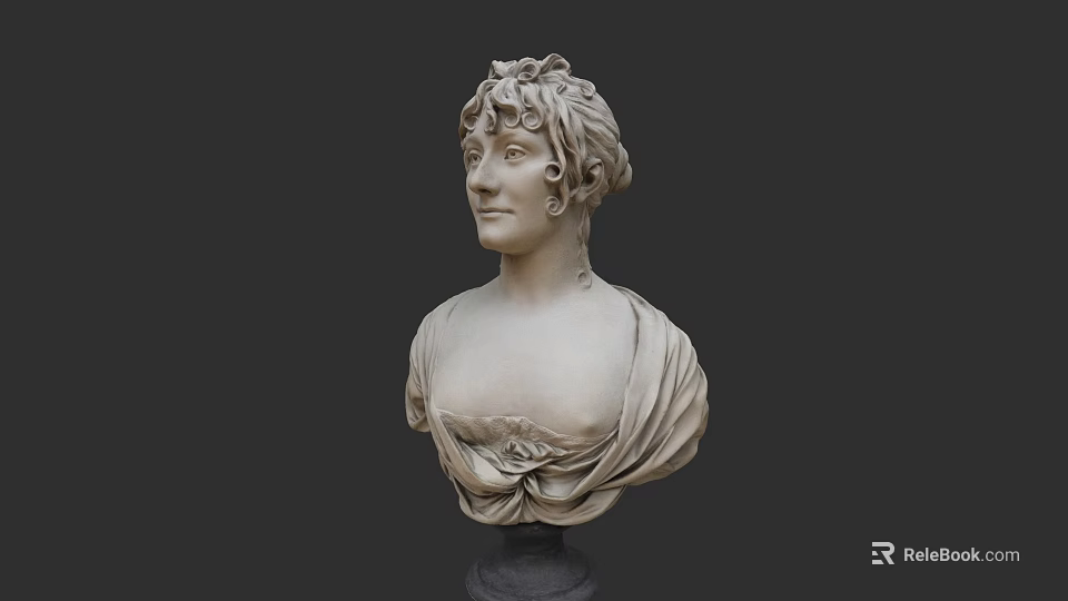 Woman Marble Bust Statue With Curly Hair And Draped Clothing Design 3d model 