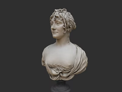 Woman Marble Bust Statue With Curly Hair And Draped Clothing Design 3d model
