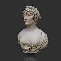 Woman Marble Bust Statue With Curly Hair And Draped Clothing Design