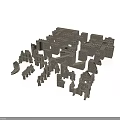 Ancient Architecture Models In Gray Stone With Castle Walls Towers And Arches