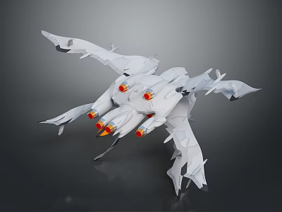White Sci Fi Spaceship Model With Intricate Wings And Red Orange Engines 3d model