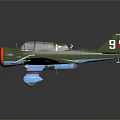 Green Model Airplane with Red Cross on Wings Number 9 Tail and Blue Wheels