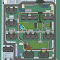 Residential Community Layout with High Rise Buildings Central Green Space Roads and Facilities