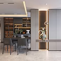 Modern Living And Dining Area Interior With Dining Table Chairs Large Windows Recessed Lighting And Cabinets