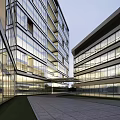 Modern Office Building Aerial View With Glass Facade Greenery And Roads