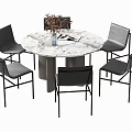 Round Marble Dining Table Set With Modern Black Chairs And Vase 3d model