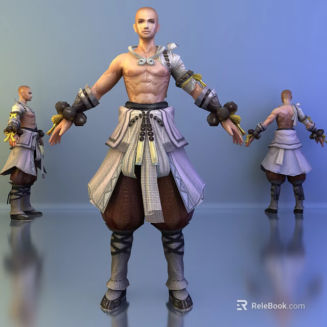 Shirtless Muscular Game Character Design With Decorative Pants Boots And Multiple Angles 3d model 