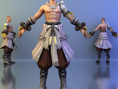 Shirtless Muscular Game Character Design With Decorative Pants Boots And Multiple Angles 3d model