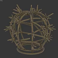 Wrought Iron Spherical Sculpture With Decorative Metal Spikes For Home Decor