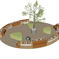 Circular Public Reading Space With Green Chairs Bookshelves And Central Tree