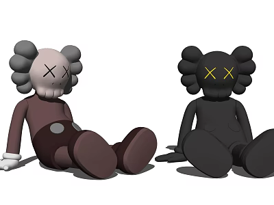 Adorable Plush Dolls With Large Ears XX Eyes In Brown And Black Sitting Pose 3d model