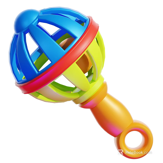 Multicolored Baby Rattle Toy With Spherical Lattice Design Handle And Bottom Ring For Babies 3d model 