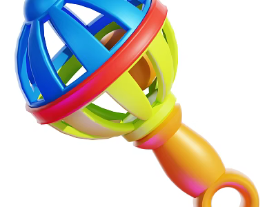 Multicolored Baby Rattle Toy With Spherical Lattice Design Handle And Bottom Ring For Babies 3d model