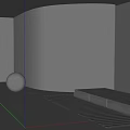 Modern Interior Space With Gray Floor Tiles Black Sphere Wooden Platform And Illuminated Column
