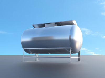 Stainless Steel Storage Tank With Metal Stand Against Blue Sky Background 3d model
