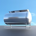 Stainless Steel Storage Tank With Metal Stand Against Blue Sky Background