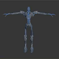 Silver Mechanical Robot Character With Red Core And Outstretched Arms Standing Pose 3d model
