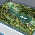 Realistic Sand Table Model Featuring Green Terrain Water Body And LED Lighted Base 3d model