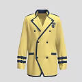 Yellow Double Breasted Coat With Dark Blue Trim Cuff Stripes And Badge
