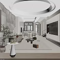 Sleek Modern Open Plan Living And Dining Room With Unique Starry Ceiling And Comfortable Furniture